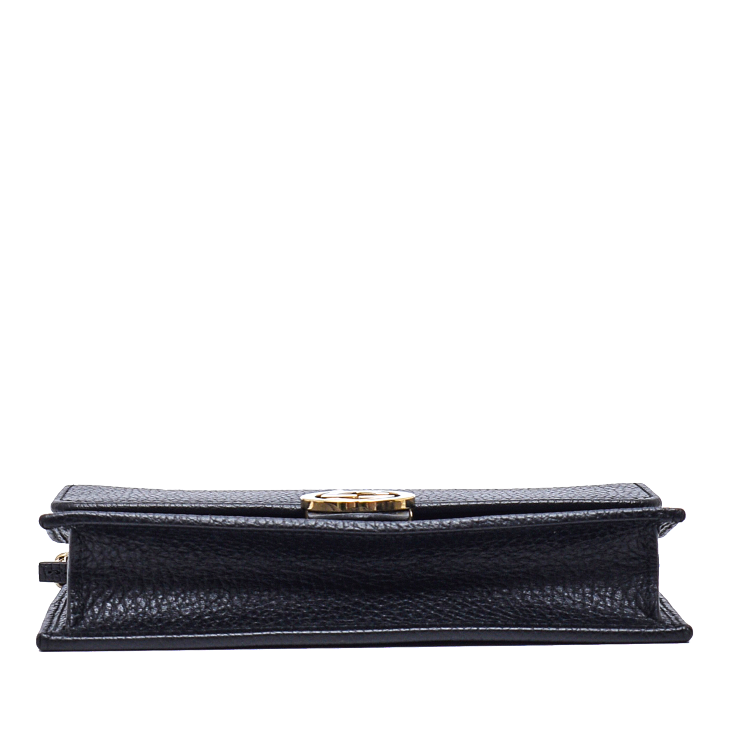 Gucci - Black Granied Leather Interlocking Bag